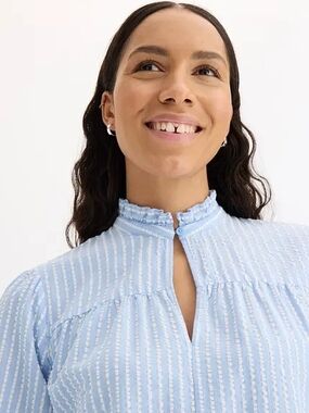 H&M Pale Blue Ruffled High-Neck Blouse